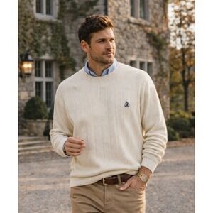 NWT Vintage 90s IZOD Mens Old Money Classic Crewneck Sweater Sz L Cream Timeless